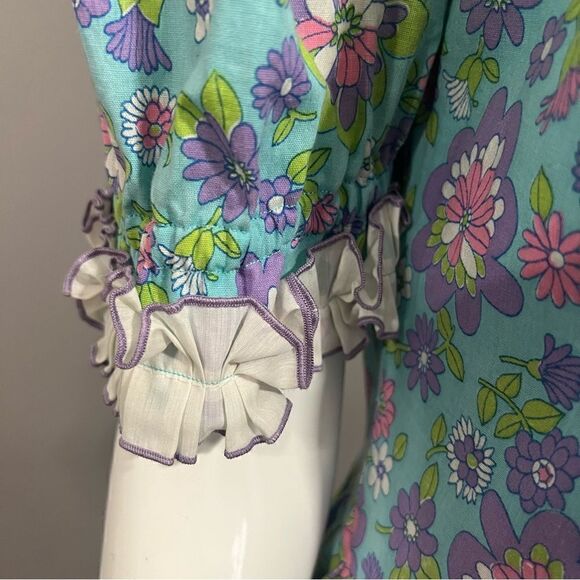 ‎RARE 70's cottagecore hand made blue floral dress - M - Picture 7 of 13